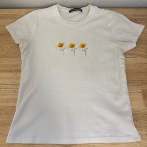 Brandy Melville Poppy Flower White Baby Tee